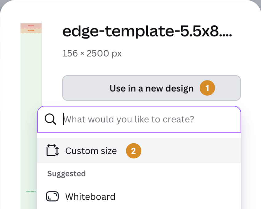 Canva new design with Custom size selected