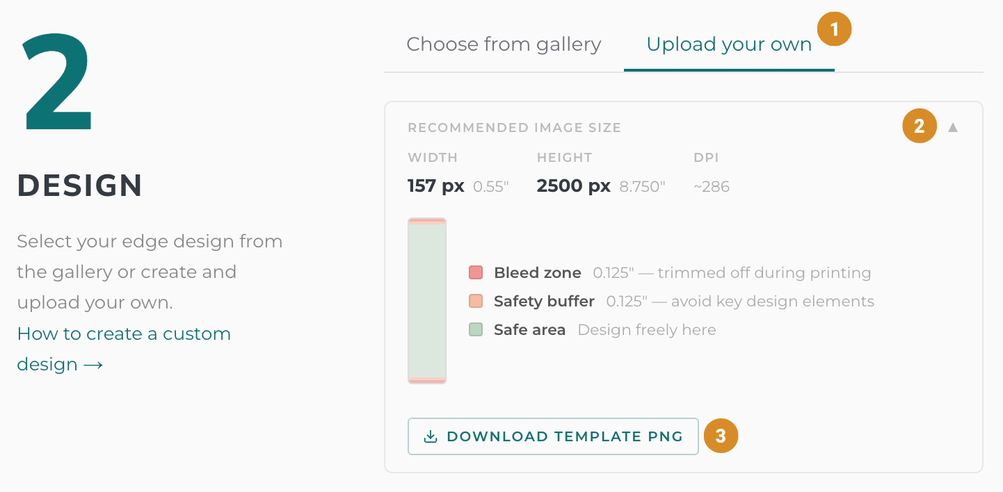 Upload your own tab showing Recommended Image Size and Download Template PNG